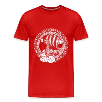 Wikinger Schiff Runen Segelschiff Boot Kapitän - Männer Premium Bio T-Shirt - Rot - Vorne - Damien (186cm)