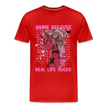 Drôle de manga disant anime parce que la vraie vie est nulle - T-shirt bio Premium Homme - rouge - Devant - Damien (186cm)