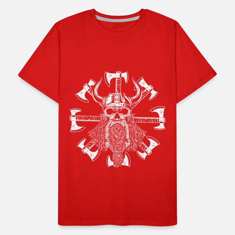 Viking Warrior Skull Flag Pirate Axe Design Men's Premium Organic T-Shirt