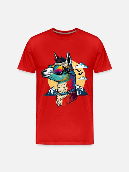 Llama chilled with sunglasses - Men's Premium Organic T-Shirt - red