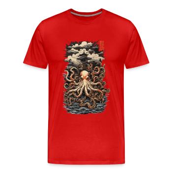 Ukiyo-e Oktopus Japanischer Kraken Kunst Design - Männer Premium Bio T-Shirt - Rot - Vorne - Damien (186cm)