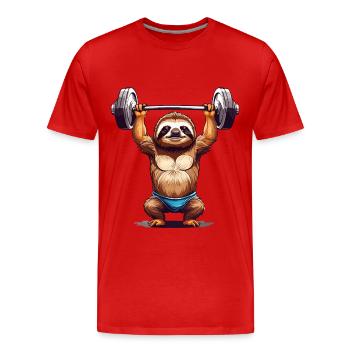 Sloth Bodybuilder Fitness Fun Design - Men's Premium Organic T-Shirt - red - Front - Damien (186cm)