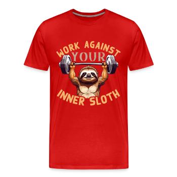 Sloth Defeated Funny Fitness Saying - Men's Premium Organic T-Shirt - red - Front - Damien (186cm)