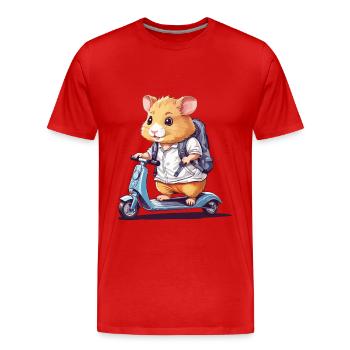 Hamster Pupils on Scooter School Way Design - Men's Premium Organic T-Shirt - red - Front - Damien (186cm)
