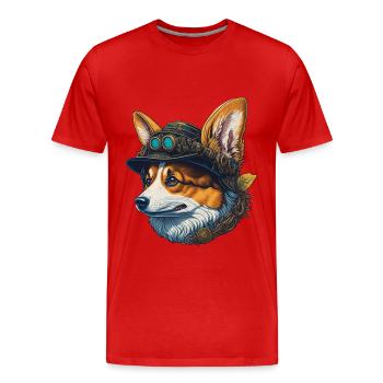 Victorien Steampunk Corgi chien Design - T-shirt bio Premium Homme - rouge - Devant - Damien (186cm)