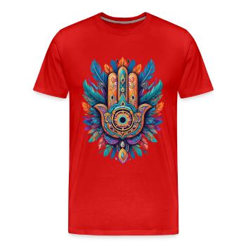 Spiritual Hamsa Hand Feathers Aesthetic Design - Men's Premium Organic T-Shirt - red - Front - Damien (186cm)