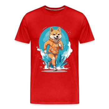 Running Shiba Dog Thrills Jogger - T-shirt bio Premium Homme - rouge - Devant - Damien (186cm)