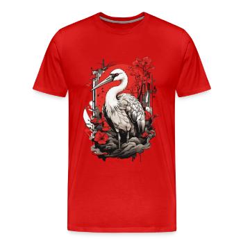 Crane Asian Aesthetic Vintage Streetwear - Men's Premium Organic T-Shirt - red - Front - Damien (186cm)