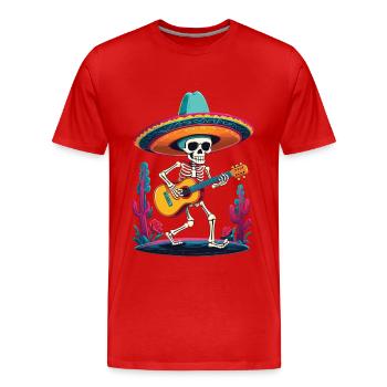 Skelett Mexikanischer Mariachi Gitarrenspieler - Männer Premium Bio T-Shirt - Rot - Vorne - Damien (186cm)