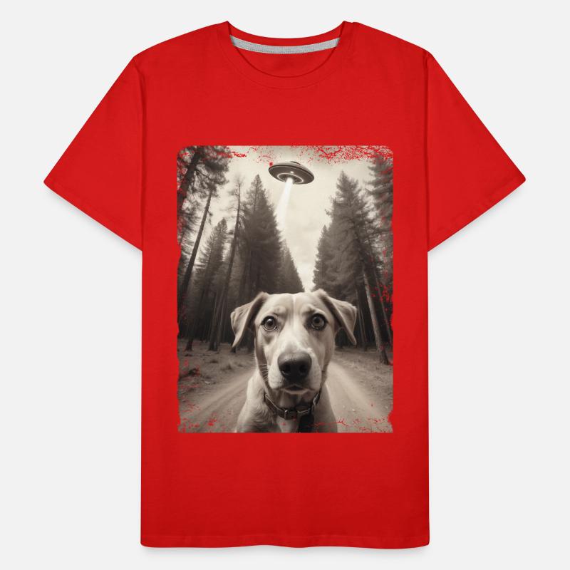 Selfie de chiens avec la conception d’un vaisseau spatial extraterrestre T-shirt bio Premium Homme