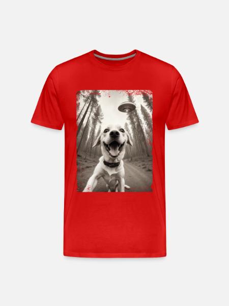 Dogs Selfie with Alien Spaceship - Men's Premium Organic T-Shirt - red