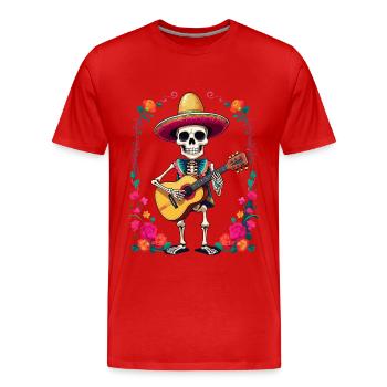 Mexikanischer Mariachi Skelett Gitarrist - Männer Premium Bio T-Shirt - Rot - Vorne - Damien (186cm)
