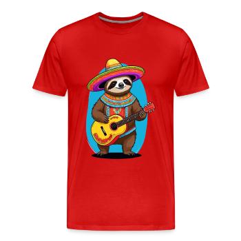 Faultier Mexikanischer Mariachi Gitarrenmusik - Männer Premium Bio T-Shirt - Rot - Vorne - Damien (186cm)