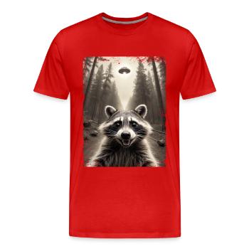 Lustiges Waschbär Selfie Außerirdisches Raumschiff - Männer Premium Bio T-Shirt - Rot - Vorne - Damien (186cm)