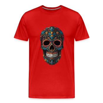 Dia De Muertos Crâne en Sucre Mexicain - T-shirt bio Premium Homme - rouge - Devant - Damien (186cm)