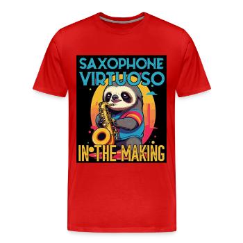 Funny Saxophone Sloth Jazz Music Design - Men's Premium Organic T-Shirt - red - Front - Damien (186cm)