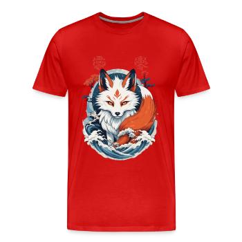 Masque Kitsune Japonais Anime Kawaii Renard Fantôme - T-shirt bio Premium Homme - rouge - Devant - Damien (186cm)