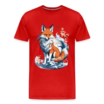 Ukiyo-E Kunst Stil Japanische Kitsune Fuchs - Männer Premium Bio T-Shirt - Rot - Vorne - Damien (186cm)