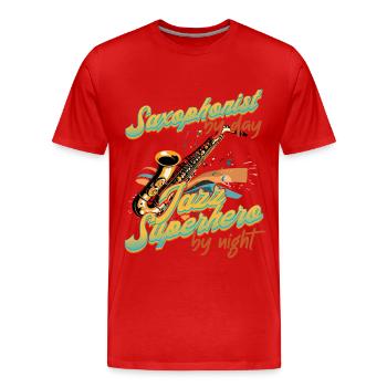 Funny Saxophone Design Jazz Music Lover - Men's Premium Organic T-Shirt - red - Front - Damien (186cm)