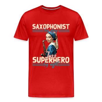 Lustiges Saxophon Design Jazz Musik Liebhaber - Männer Premium Bio T-Shirt - Rot - Vorne - Damien (186cm)