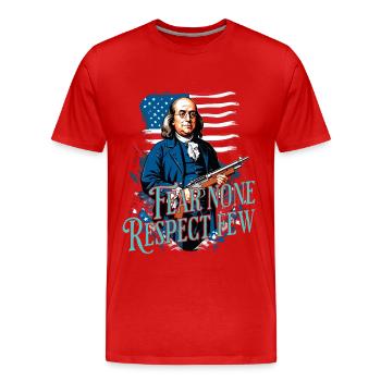 Fürchtet Niemanden, Respektiert Wenige. - Männer Premium Bio T-Shirt - Rot - Vorne - Damien (186cm)