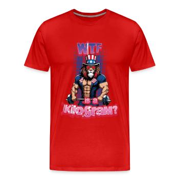 WTF Ist Kilogram Muskulöser Bodybuilder Löwe - Männer Premium Bio T-Shirt - Rot - Vorne - Damien (186cm)
