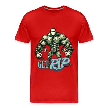 Jeu de mots drôle disant zombie musclé - T-shirt bio Premium Homme - rouge - Devant - Damien (186cm)