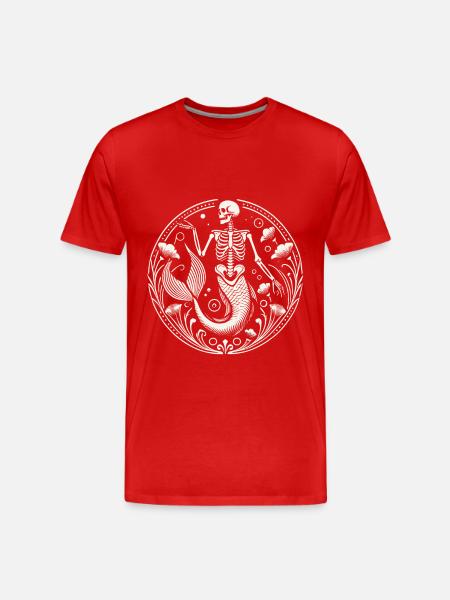 Mystical Skeleton Mermaid Art - Men's Premium Organic T-Shirt - red