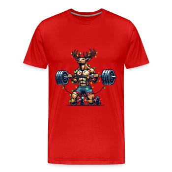 Weihnachtlicher Bodybuilder Rentier Kraft - Männer Premium Bio T-Shirt - Rot - Vorne - Damien (186cm)