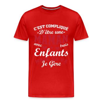 Es ist kompliziert, eine Mutter mit 3 Kindern zu sein - Männer Premium Bio T-Shirt - Rot - Vorne - Damien (186cm)
