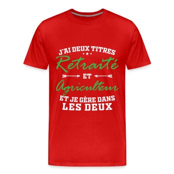 J ai deux titres retraité et agriculteur - T-shirt bio Premium Homme - rouge - Devant - Damien (186cm)