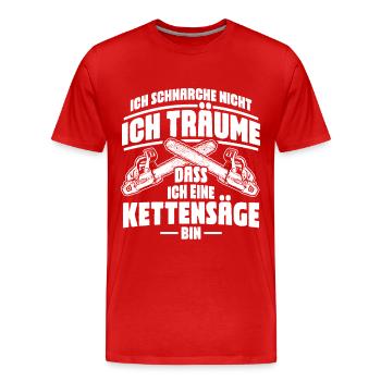 Kettensäge schnarchen Holzfäller Spruch - Männer Premium Bio T-Shirt - Rot - Vorne - Damien (186cm)