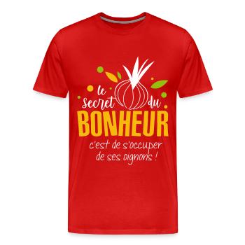 le secret du bonheur s'occuper de ses oignons ! - T-shirt bio Premium Homme - rouge - Devant - Damien (186cm)