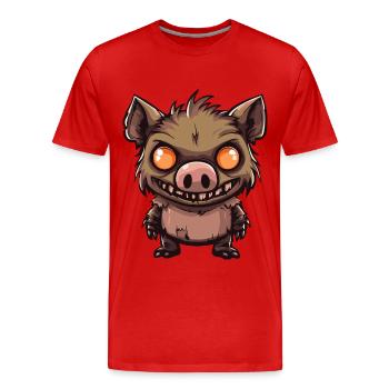 Cochon Halloween Bande dessinée Drôle de sanglier - T-shirt bio Premium Homme - rouge - Devant - Damien (186cm)