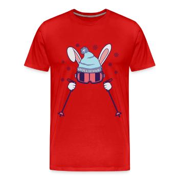 Lapin de ski avec bâtons de ski Lunettes de ski et casquette de ski - T-shirt bio Premium Homme - rouge - Devant - Damien (186cm)