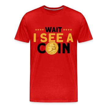 Collecte de pièces En attendant je vois un cadeau de pièces - T-shirt bio Premium Homme - rouge - Devant - Damien (186cm)
