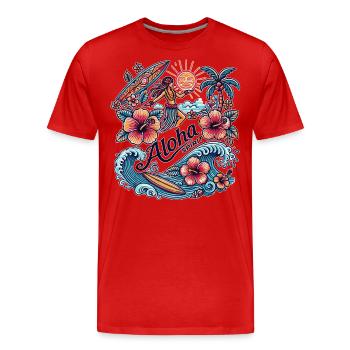 Aloha Spirit - Tropisches Hula & Surf Design - Männer Premium Bio T-Shirt - Rot - Vorne - Damien (186cm)