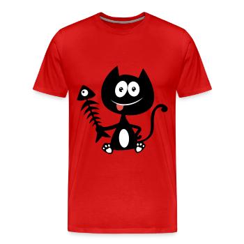 Chat gourmand, mangeur de poisson ! Humour de chat - T-shirt bio Premium Homme - rouge - Devant - Damien (186cm)