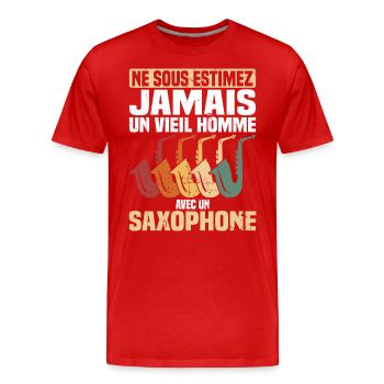 Un vieil homme avec un saxophone - T-shirt bio Premium Homme - rouge - Devant - Damien (186cm)