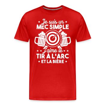 Un mec simple j'aime le tir à l'arc et la bière - T-shirt bio Premium Homme - rouge - Devant - Damien (186cm)