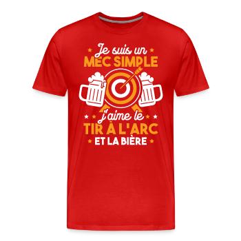 Un mec simple j'aime le tir à l'arc et la bière - T-shirt bio Premium Homme - rouge - Devant - Damien (186cm)
