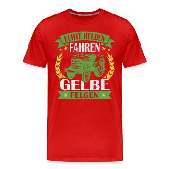 Echte helden fahren gelbe felgen - Männer Premium Bio T-Shirt - Rot - Vorne - Damien (186cm)