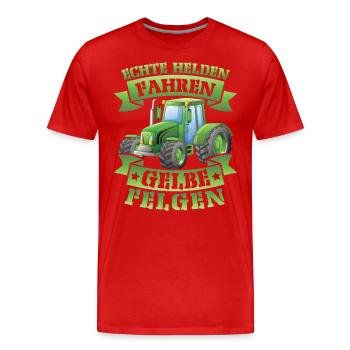 Echte helden fahren gelbe felgen - Männer Premium Bio T-Shirt - Rot - Vorne - Damien (186cm)