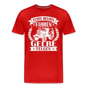 Echte helden fahren gelbe felgen - Männer Premium Bio T-Shirt - Rot - Vorne - Damien (186cm)