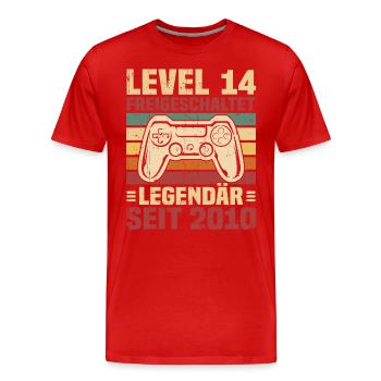 Level 14 freigeschaltet legendär seit 2010 - Männer Premium Bio T-Shirt - Rot - Vorne - Damien (186cm)