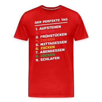 The Perfect Day Gaming - Men's Premium Organic T-Shirt - red - Front - Damien (186cm)