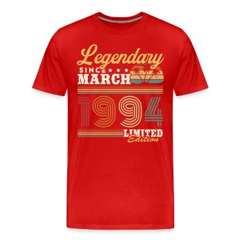 Legendary Since March 1994 Vintage Gift - Men's Premium Organic T-Shirt - red - Front - Damien (186cm)