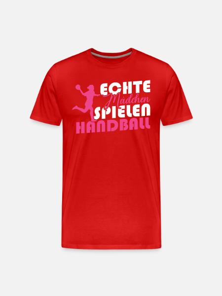 Echte Mädchen spielen Handball - Männer Premium Bio T-Shirt - Rot