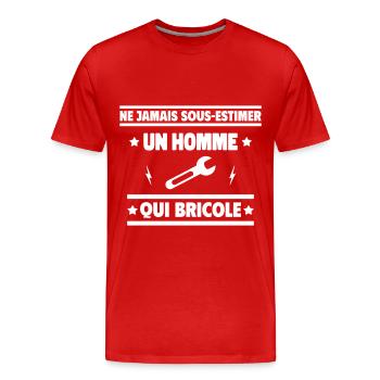 Ne sous-estimez jamais un homme qui bricole - T-shirt bio Premium Homme - rouge - Devant - Damien (186cm)