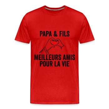 Papa Et Fils Meilleurs Amis Pour La Vie | Cadeau - T-shirt bio Premium Homme - rouge - Devant - Damien (186cm)